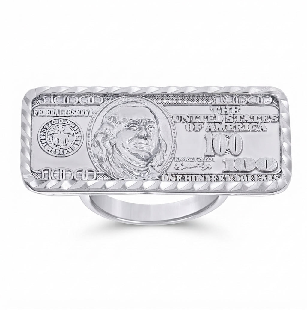 925 sterling silver dollar bill ring detail