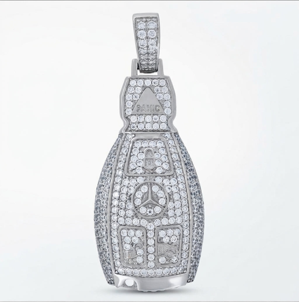 925 sterling silver men's key pendant with cubic zirconia accents