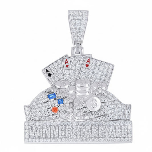 925 sterling silver men’s pendant with colored moissanite, CZ stones, and enamel Ace of Spades playing card design
