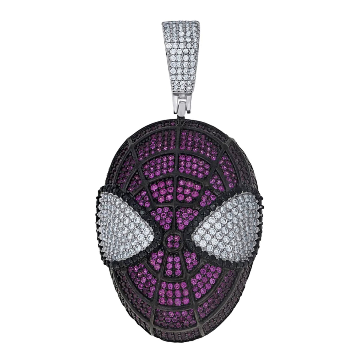 925 sterling silver men's purple Spider-Man head pendant with cubic zirconia