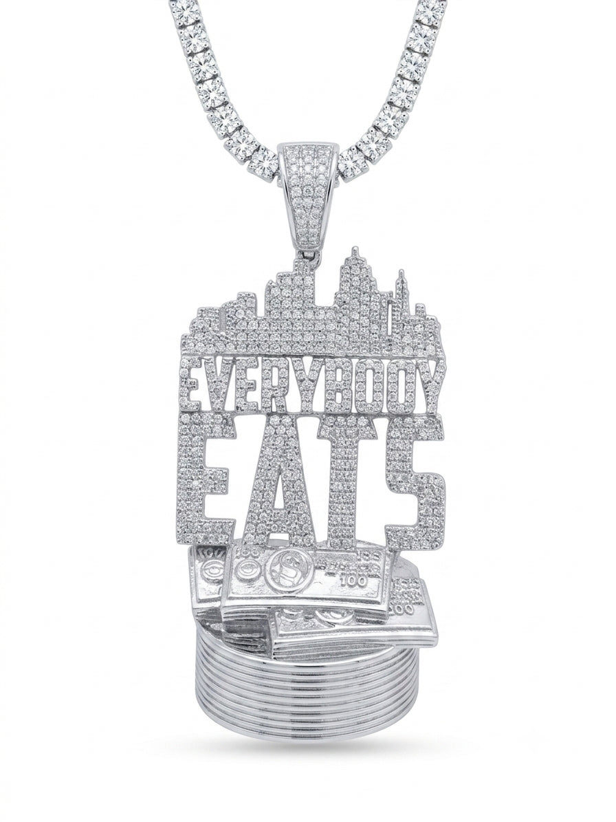 925 Sterling Silver Everybody Eats Pendant with Moissanite Stones