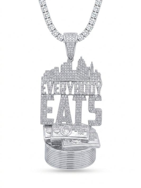 925 Sterling Silver Everybody Eats Pendant with Moissanite Stones