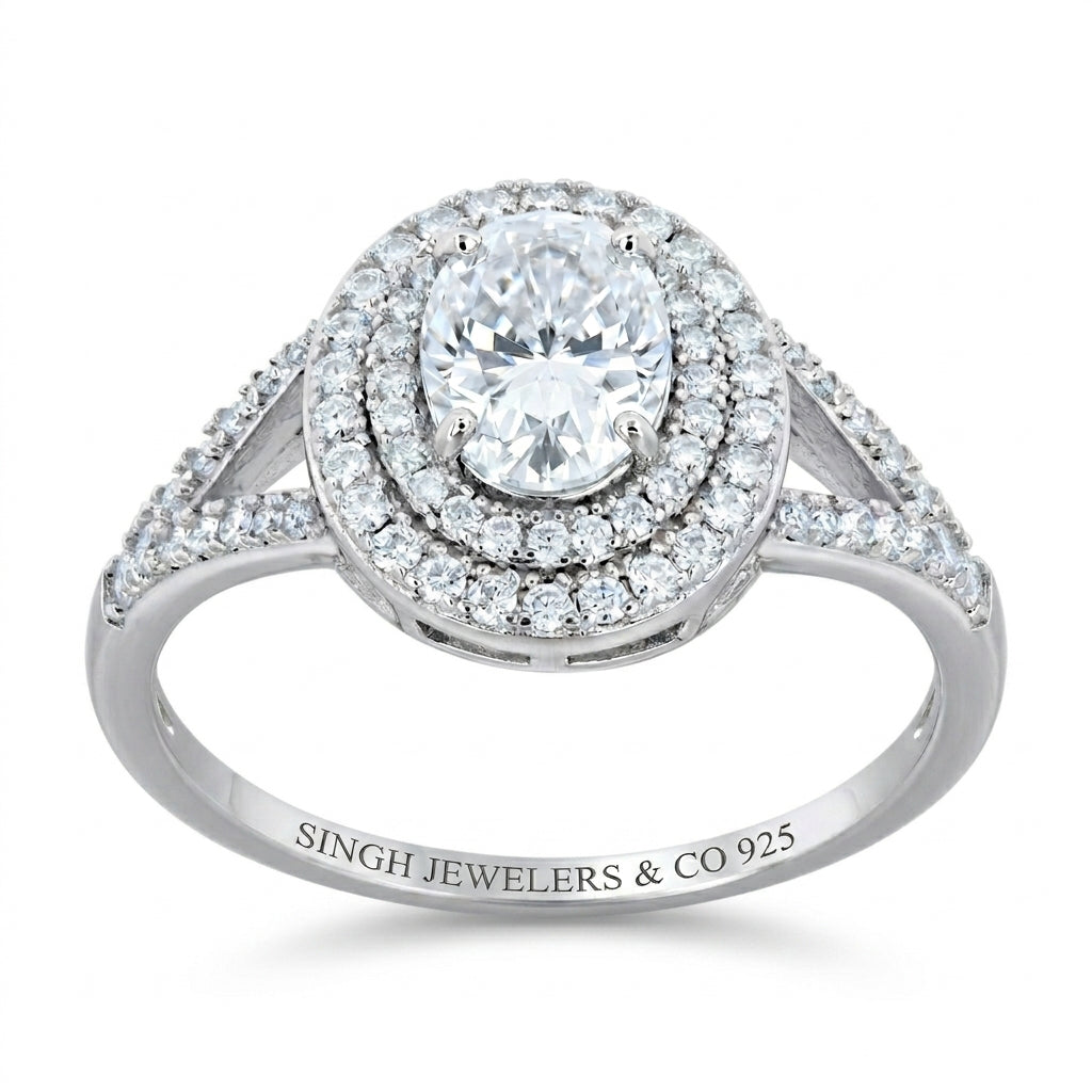 925 sterling silver moissanite halo engagement ring for women