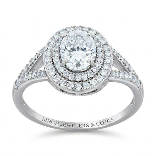 925 sterling silver moissanite halo engagement ring for women