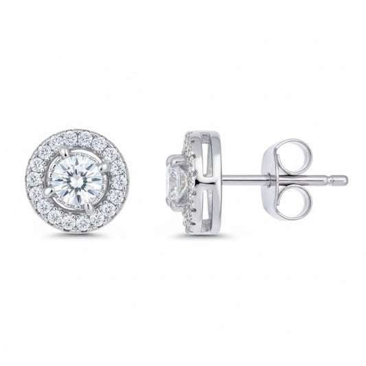 Unisex moissanite stud earrings made from 925 sterling silver with round cut stones