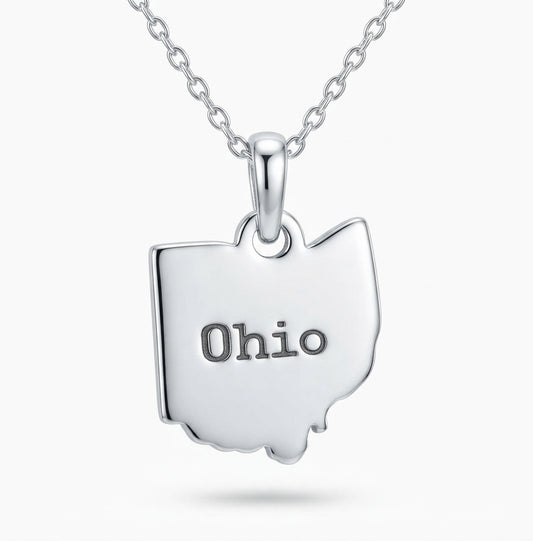 Close-up of sterling silver Ohio State pendant
