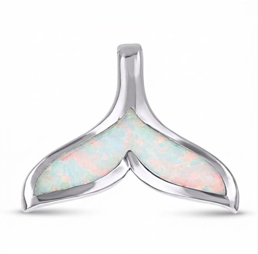 925 sterling silver opal whale tail pendant for women