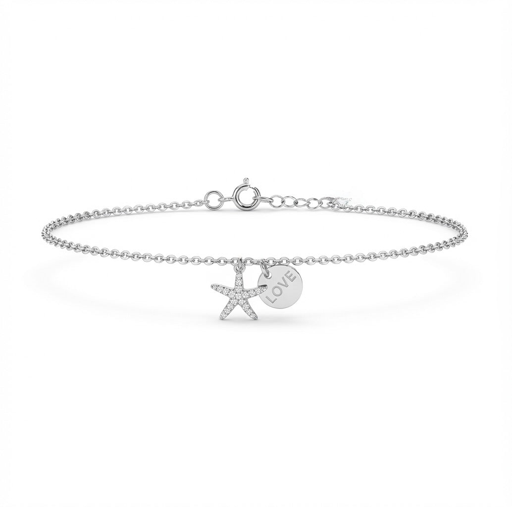 925 sterling silver starfish love bracelet for women with cubic zirconia