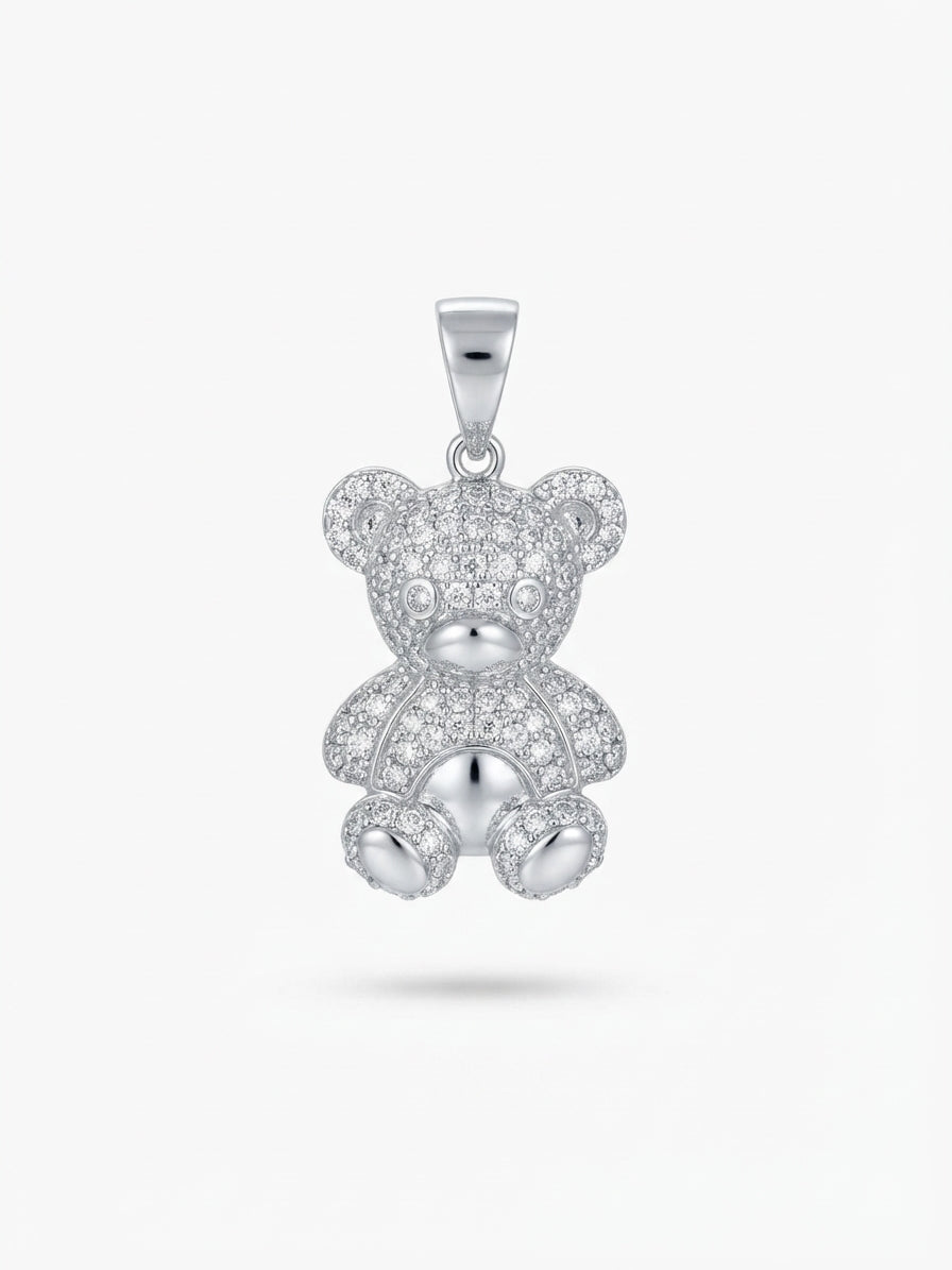 925 sterling silver teddy bear pendant with white sapphires