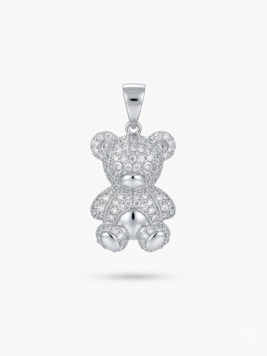 925 sterling silver teddy bear pendant with white sapphires