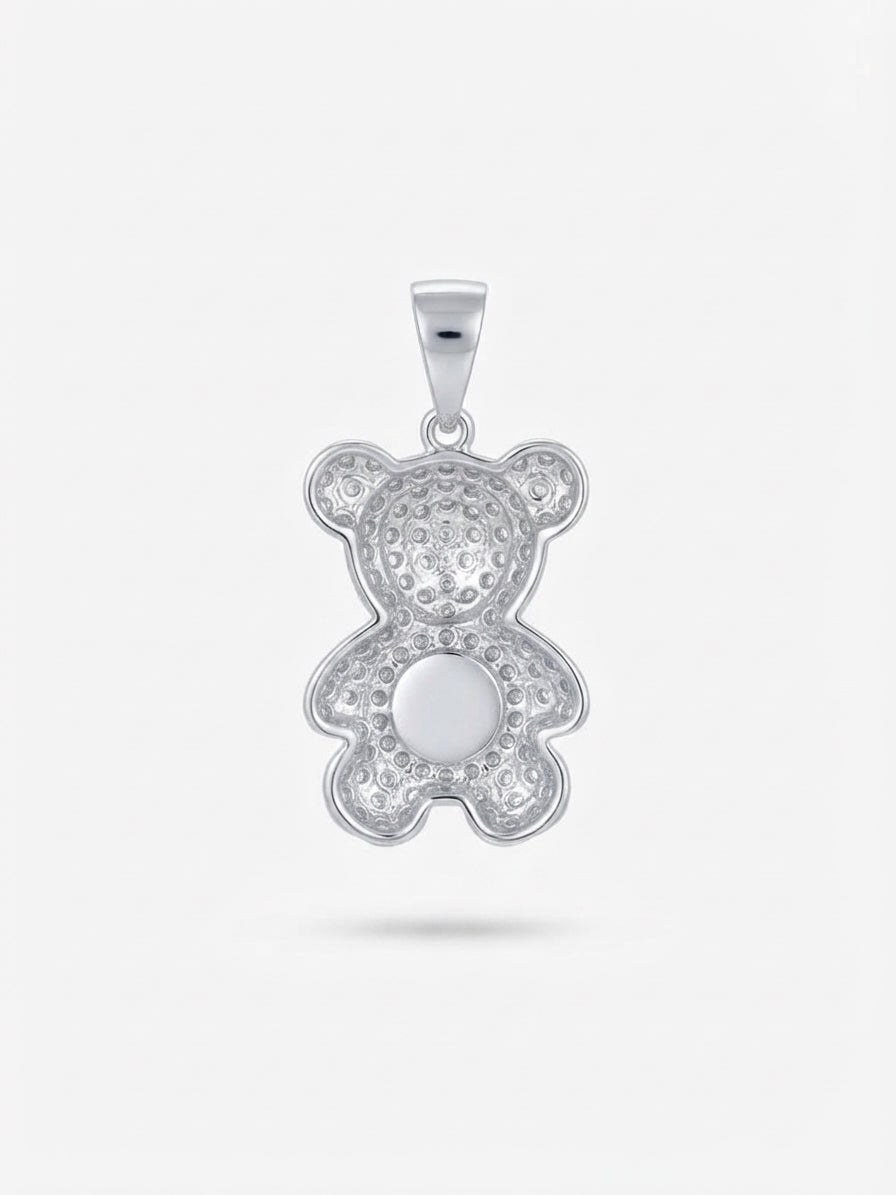 925 sterling silver teddy bear pendant with white sapphires back side