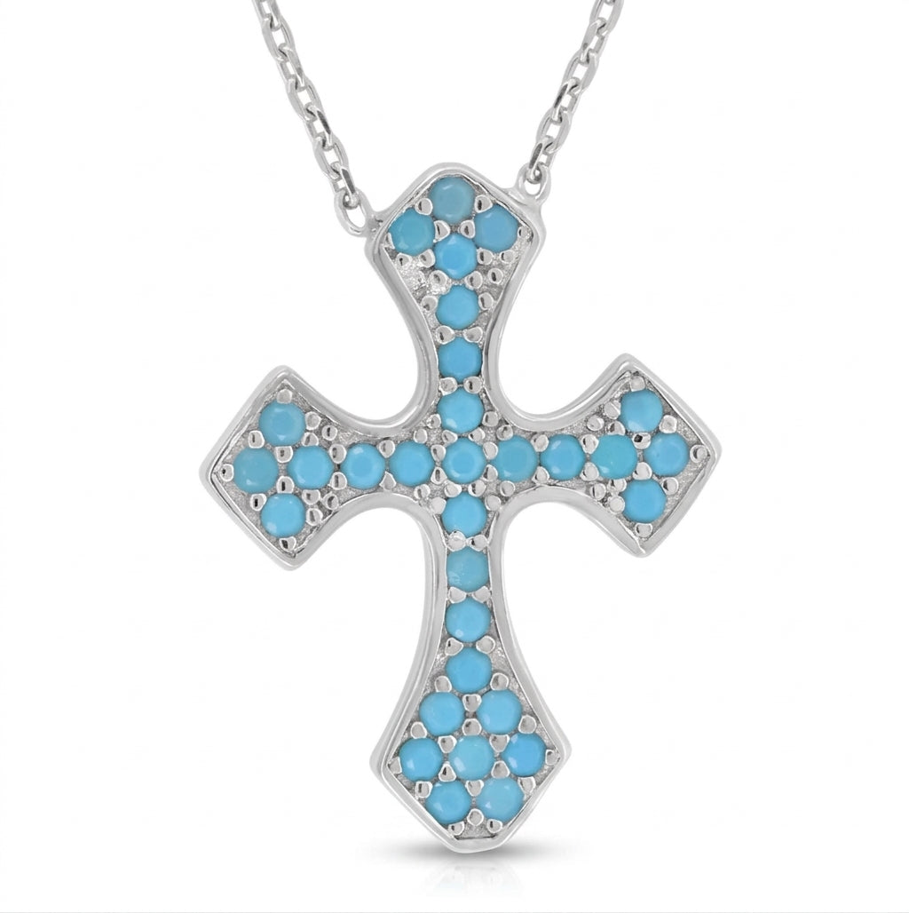 925 sterling silver turquoise cubic zirconia cross necklace for women