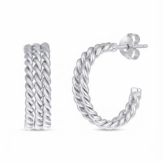 925 sterling silver twisted C-shape hoop earrings for women