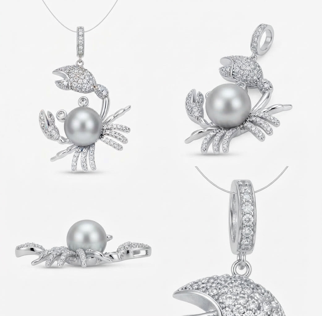 925 sterling silver crab pendant with cubic zirconia