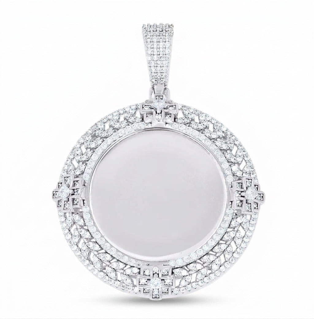 925 sterling silver unisex picture frame pendant with cubic zirconia accents
