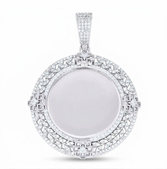 925 sterling silver unisex picture frame pendant with cubic zirconia accents