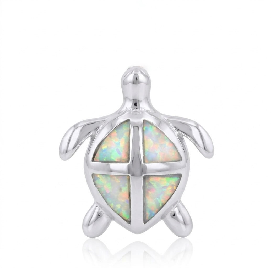 925 Sterling Silver White Opal Turtle Pendant for Women