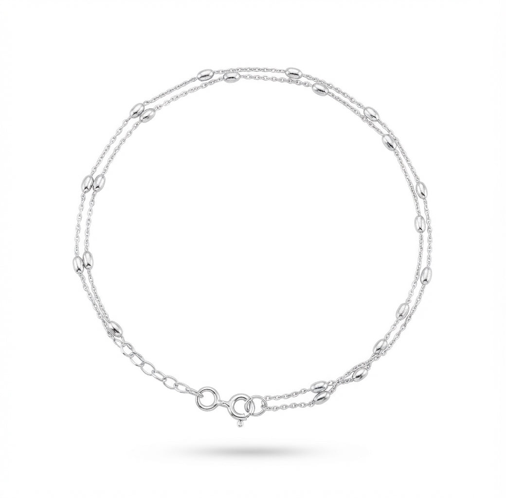 925 sterling silver beaded link anklet for women