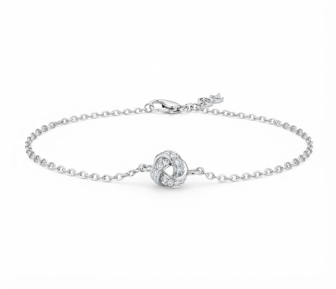 925 sterling silver women's love knot bracelet with cubic zirconia