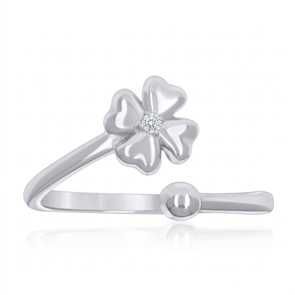 925 sterling silver women's clover ring featuring sparkling cubic zirconia stones