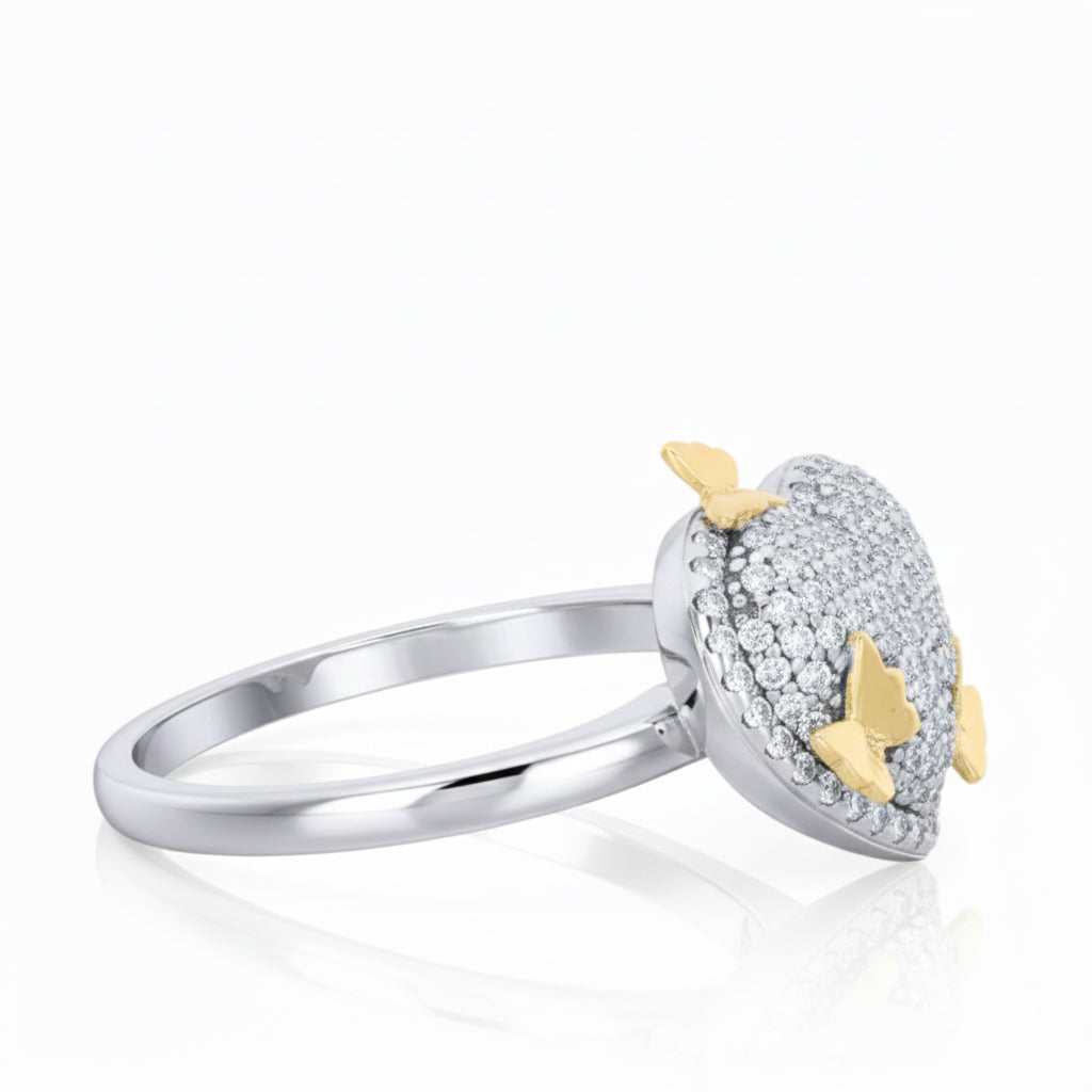 Silver CZ Butterfly Heart Ring