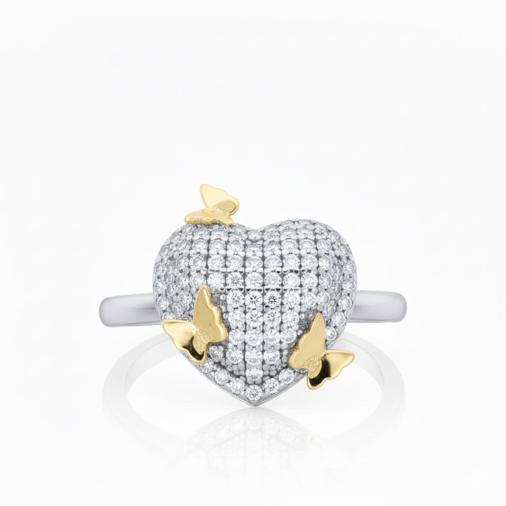 Silver CZ Butterfly Heart Ring
