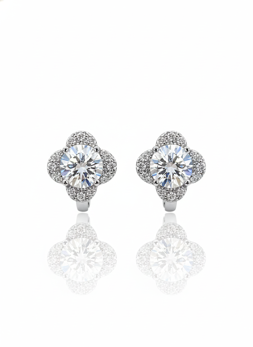 Sterling Silver Moissanite Clover Hoops – 3.19 CT