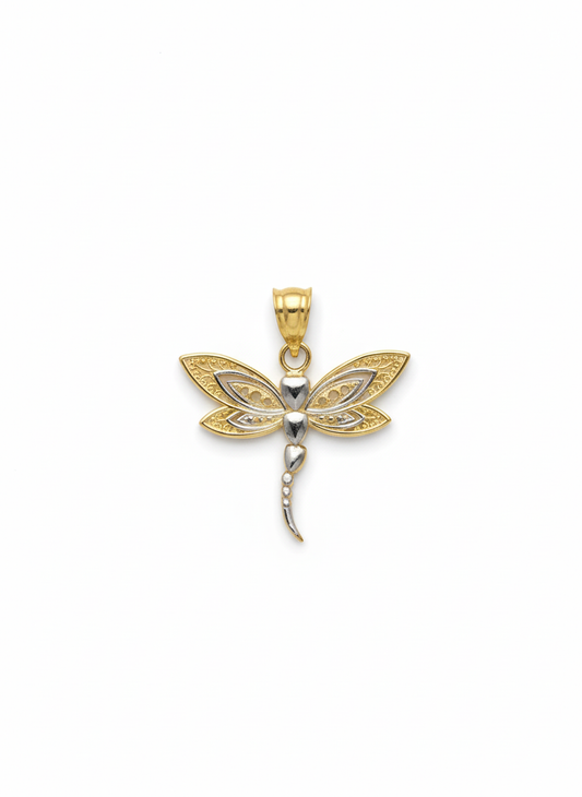 10k Yellow Gold Two Tone Dragon Fly Pendant