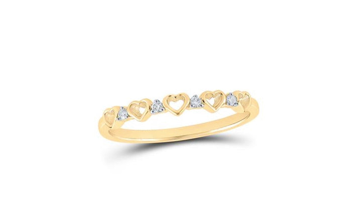 10k Promise Ring Heart Round Diamonds Band