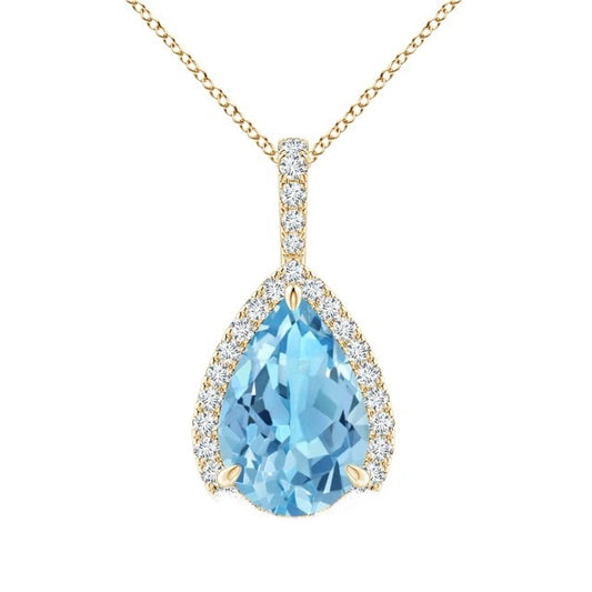 10K Pear Diamond Blue Topaz Birthday Birthstone Charm