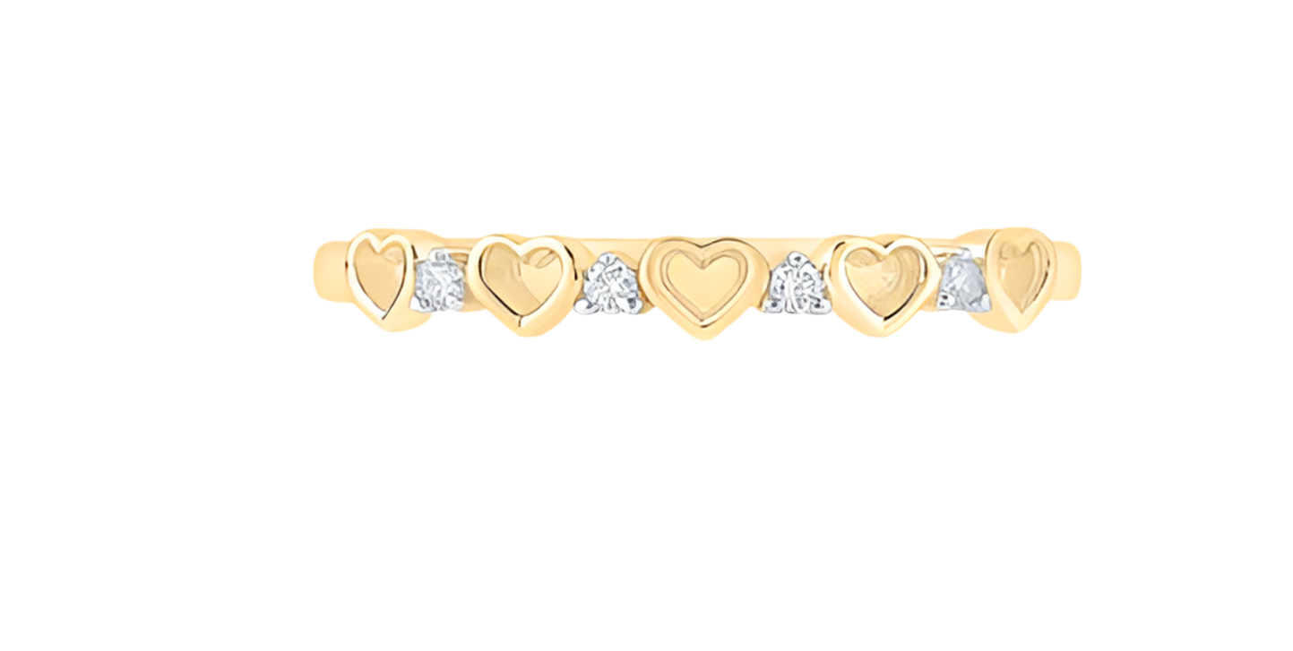 10k Promise Ring Heart Round Diamonds Band