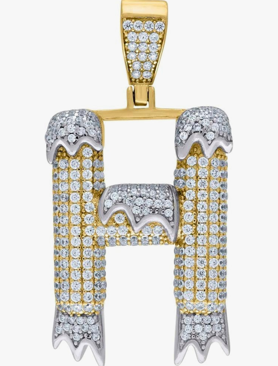 Sterling Silver CZ Yellow Gold Rhodium “H” Initial Drip Charm