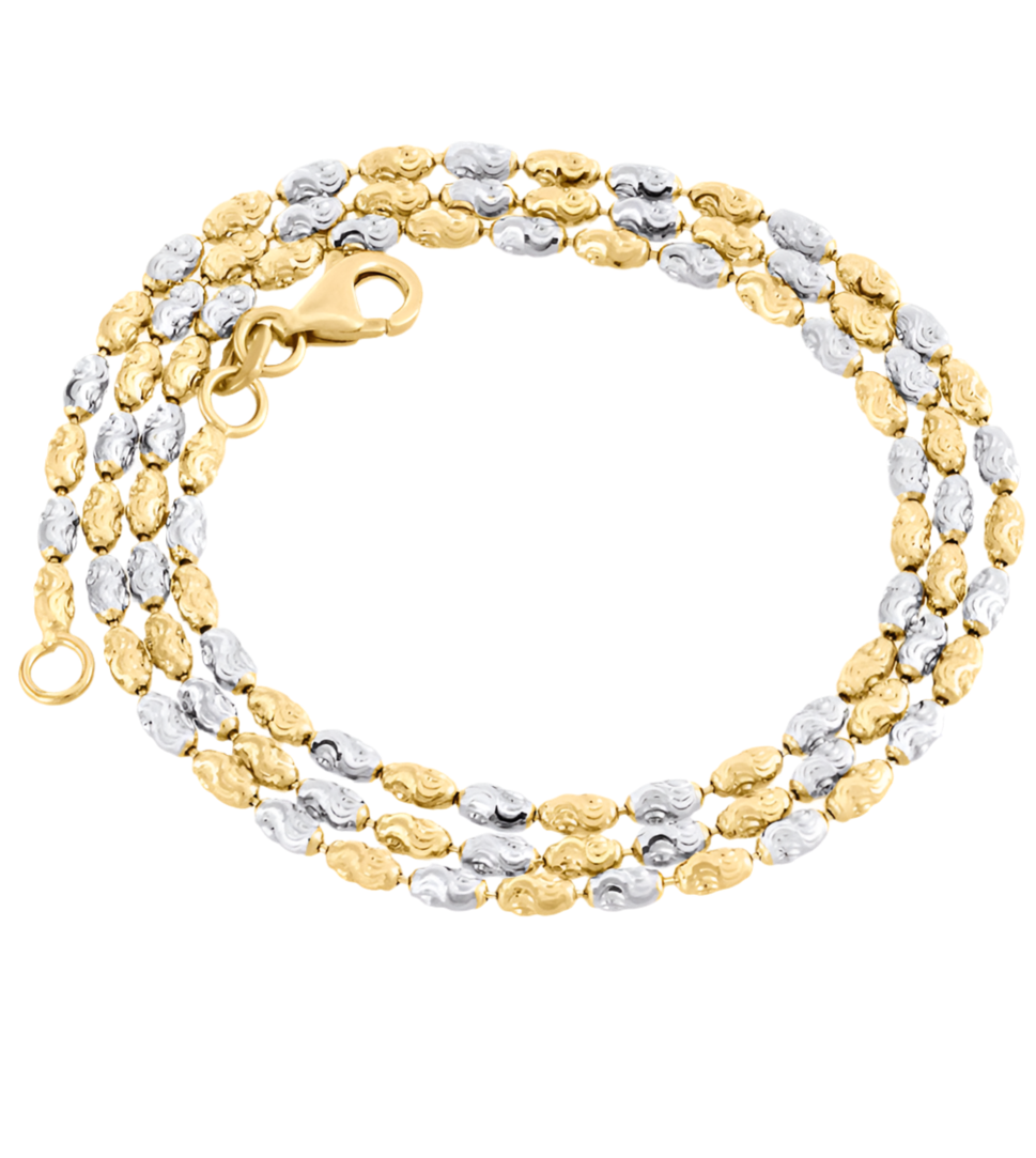 10k Two Tone Gold Moon-Cut Rice Bracelet