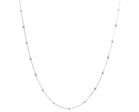 Sterling Silver Diamond Cut Beaded Chain 16" Necklace with Lobster Clasp
