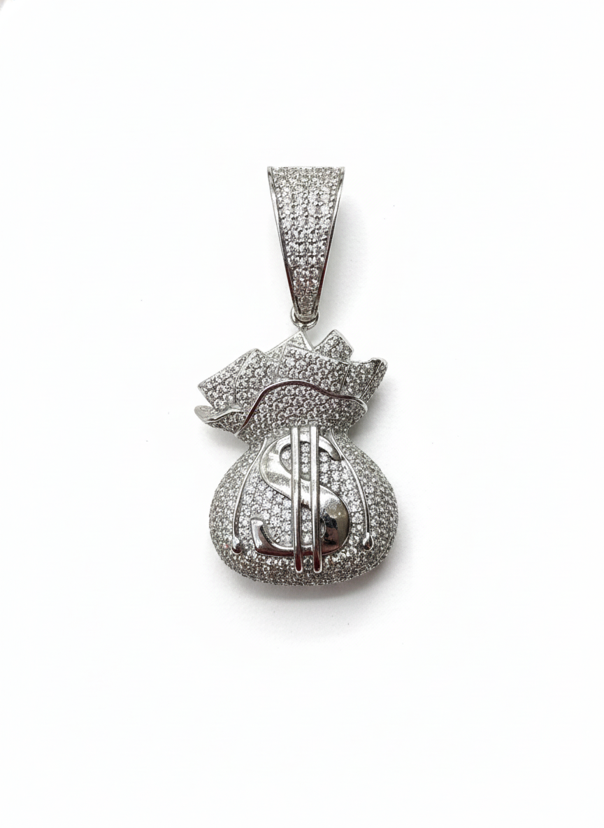 Sterling Silver 2.59 Cttw Moissanite Money Bag Pendant