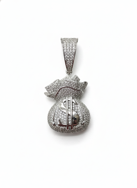 Sterling Silver 2.59 Cttw Moissanite Money Bag Pendant