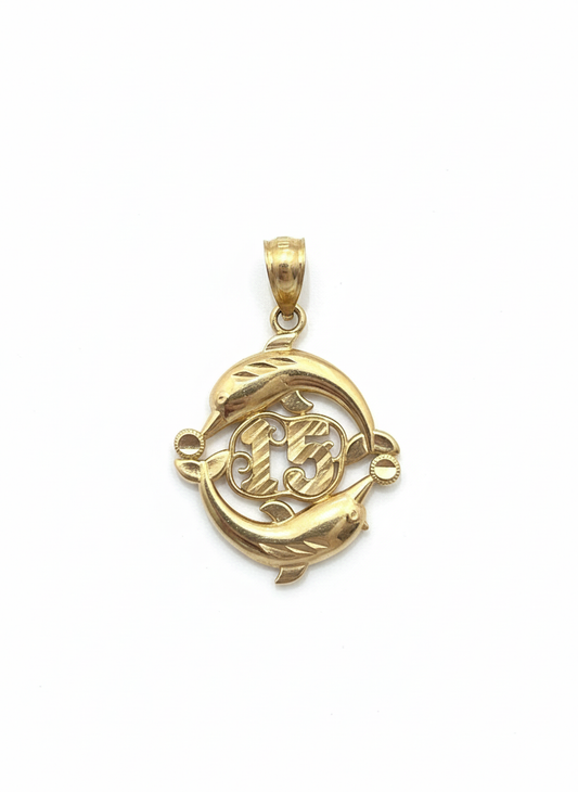 10k 15 Quinceañera Dolphins Pendant