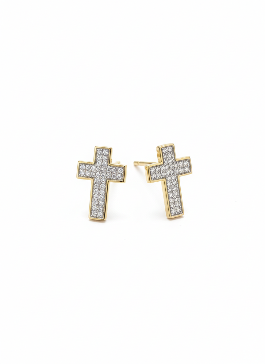 10k Yellow Gold Diamond Cross Earrings