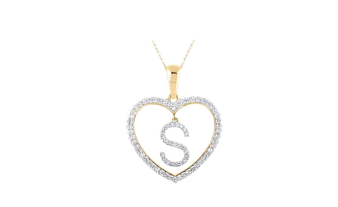 10K Heart “S” Diamond Initial Charm