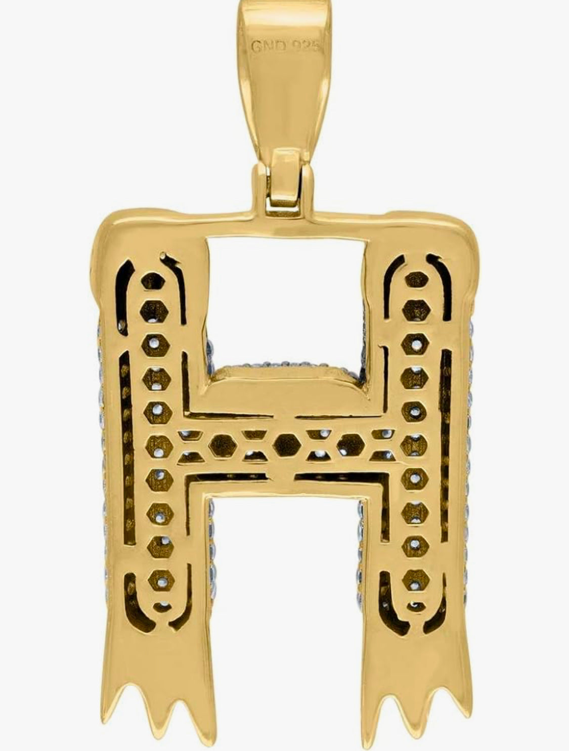 Sterling Silver CZ Yellow Gold Rhodium “H” Initial Drip Charm