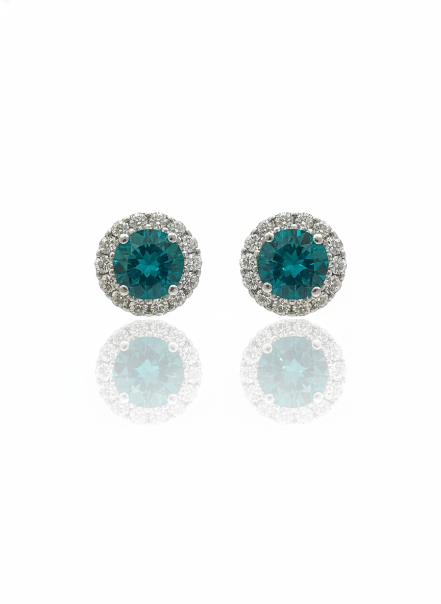 Blue & White Moissanite Stud Earrings, Sterling Silver, 0.79 Ct