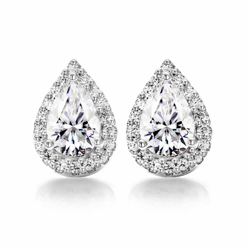 Sterling Silver Pear Moissanite Studs Earrings