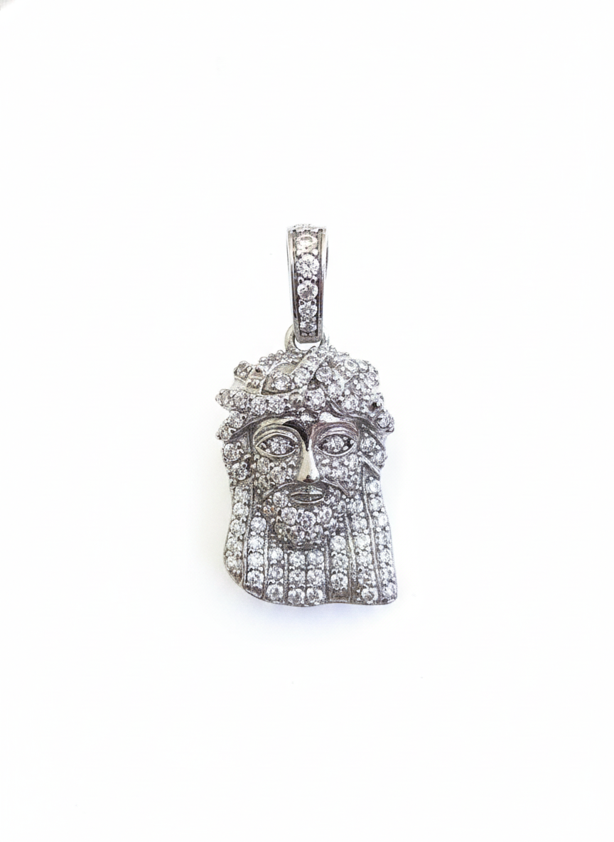 Sterling Silver CZ Jesus Face Charm