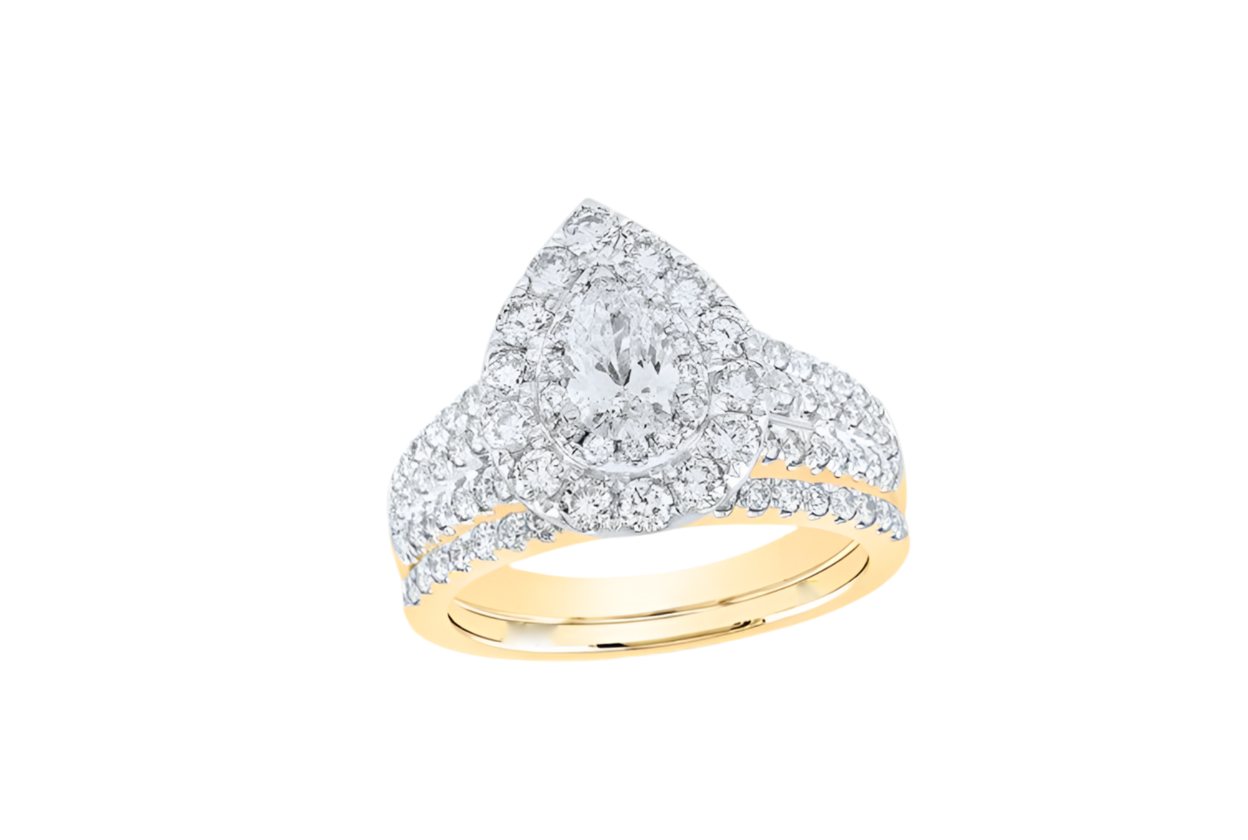 14K Pear Halo Bridal Wedding Ring Set