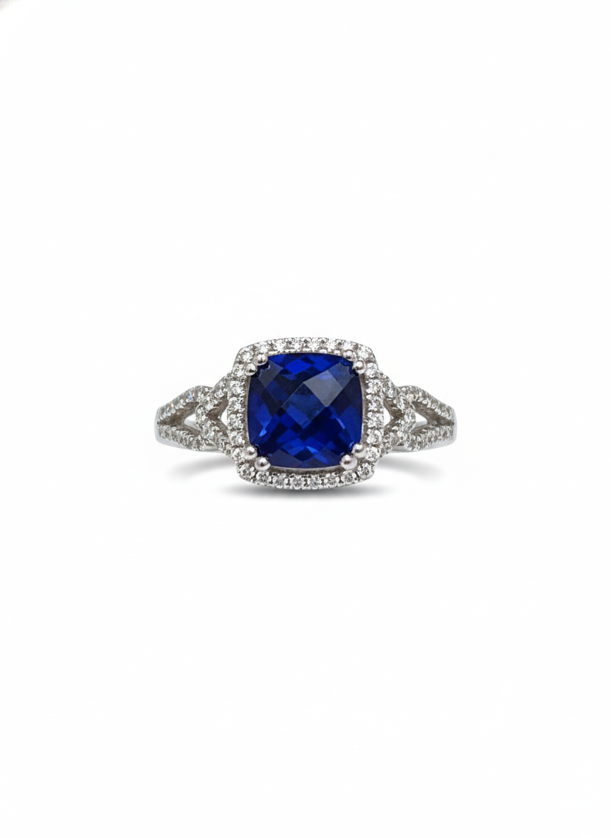 Lab Grown Blue Sapphire Cz Ring