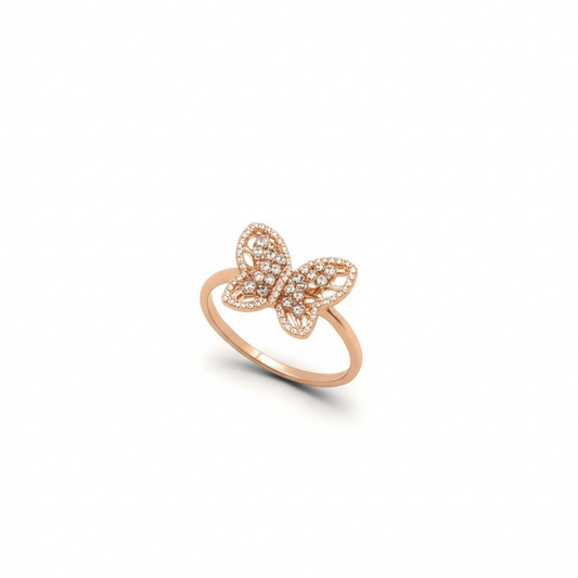 10k Rose Gold 1/4 Cttw Diamond Butterfly Ring