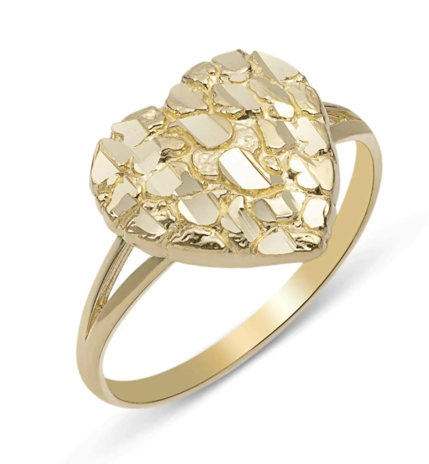 10K Heart Diamond Cut Nugget Ring