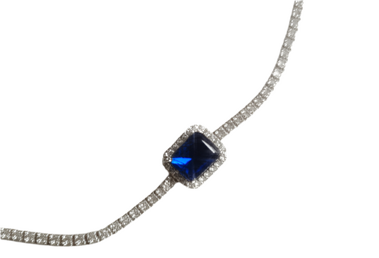 925 Sterling Silver Synthetic Blue Sapphire CZ Stones Bracelet with 1-Inch Extension - 6.5 Inches