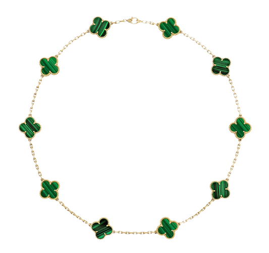 10k Yellow Gold Green Clover 12mm Necklace