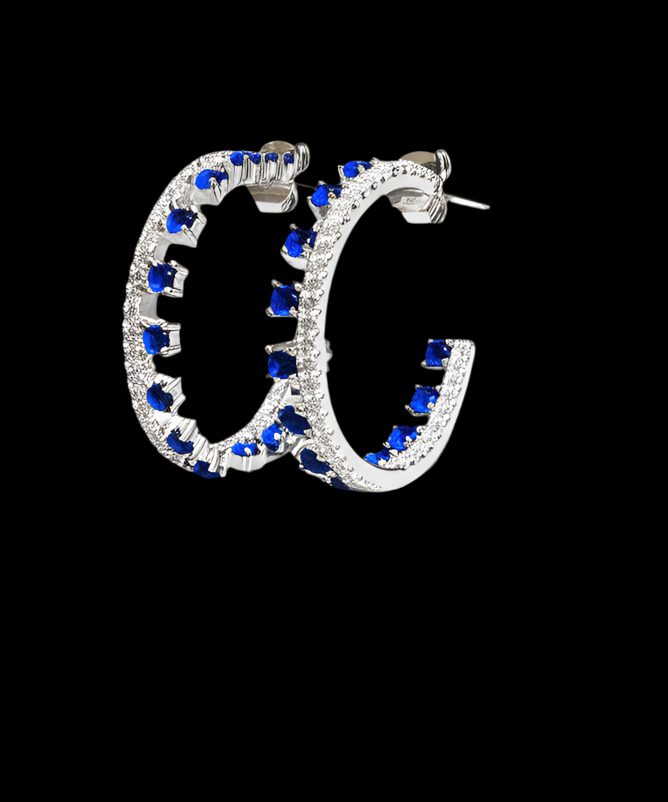 Sterling Silver Blue Sapphire CZ Hoop Earrings
